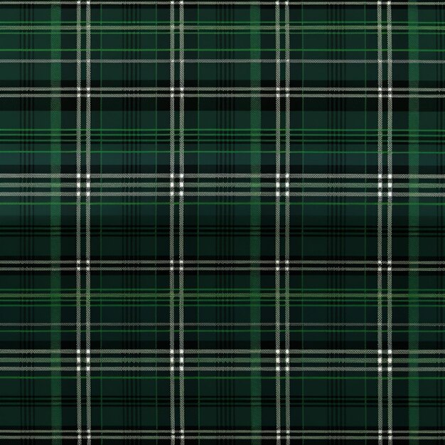 Photo a green and black plaid fabric with white and black stripes generative ai