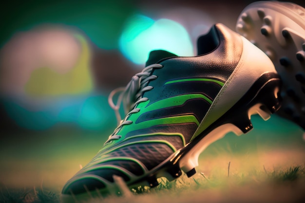 A green and black shoe with the word sport on it