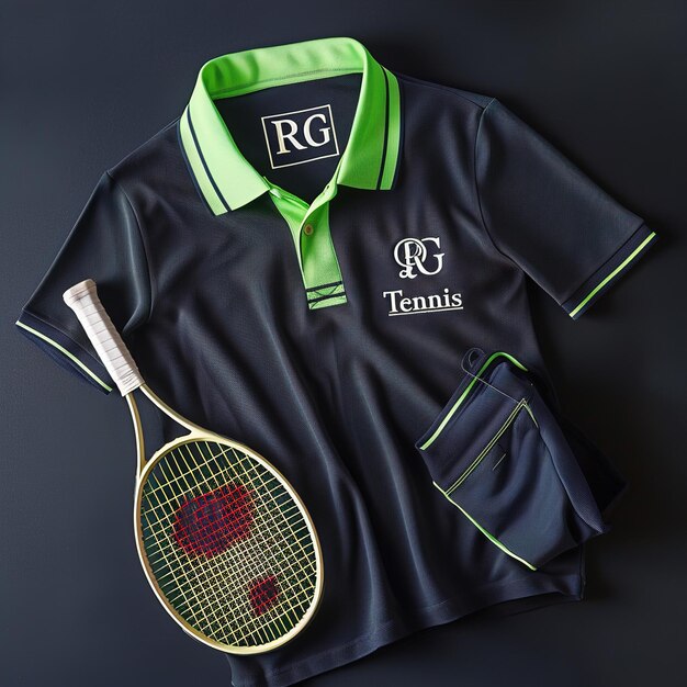 Photo a green and black tennis shirt with the letter r on it