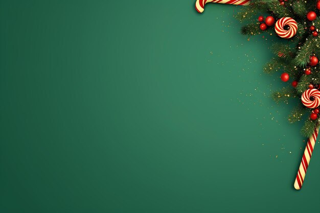 green blank background with red christmas candy on corner Christmas wallpaper