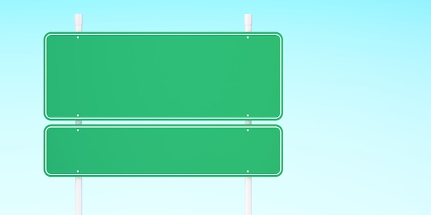 Green blank traffic road sign,direction sign board on sky background,3d rendering