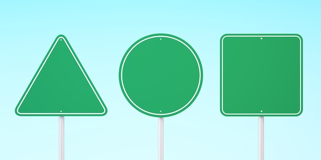 Green blank traffic road sign,direction sign board on sky background,3d rendering