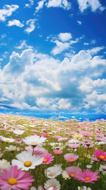 사진 푸른 하늘 위에 구름과 함께  사탕수수와 함께 녹색 꽃 필드