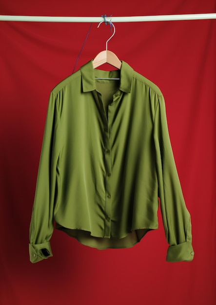 Green blouse on a hanger