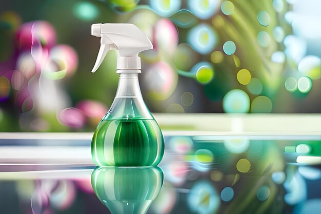 Photo green blue liquid soap sprayer sanitizer spray surface cleaning product