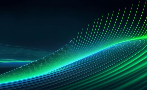 Green blue neon digital internet wave generative ai illustration
