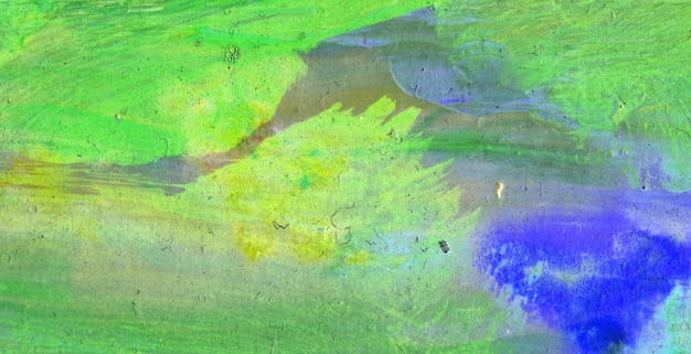 A green and blue painting of a bird with a purple feather.