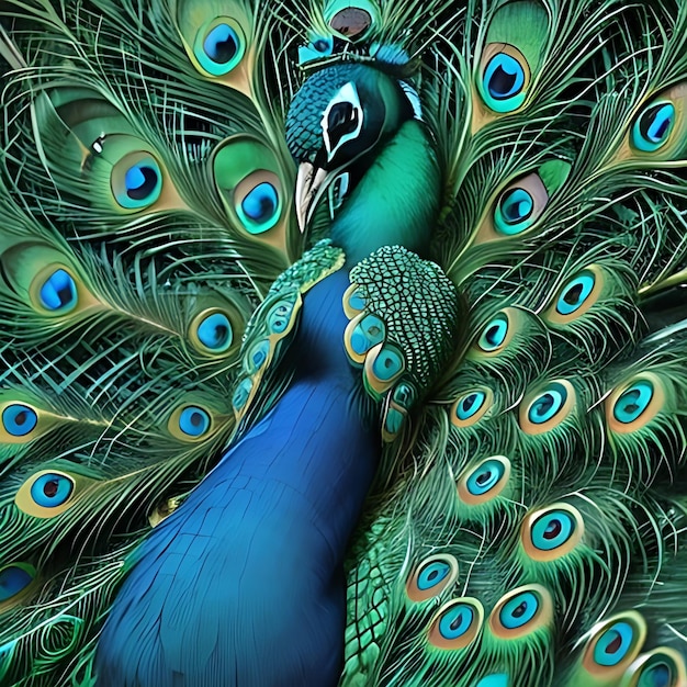 Green and Blue Peacock Feather AI Generated