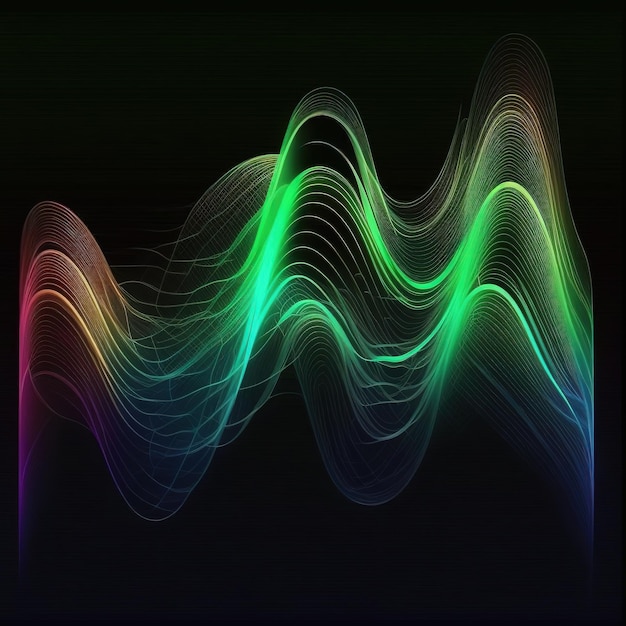 A green, blue, and red wave is displayed on a black background.