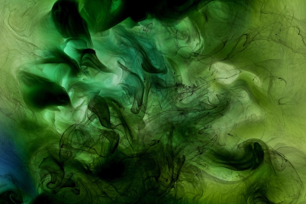 녹색 파란색 연기 추상적 인 배경 아크릴 페인트 수중 폭발
