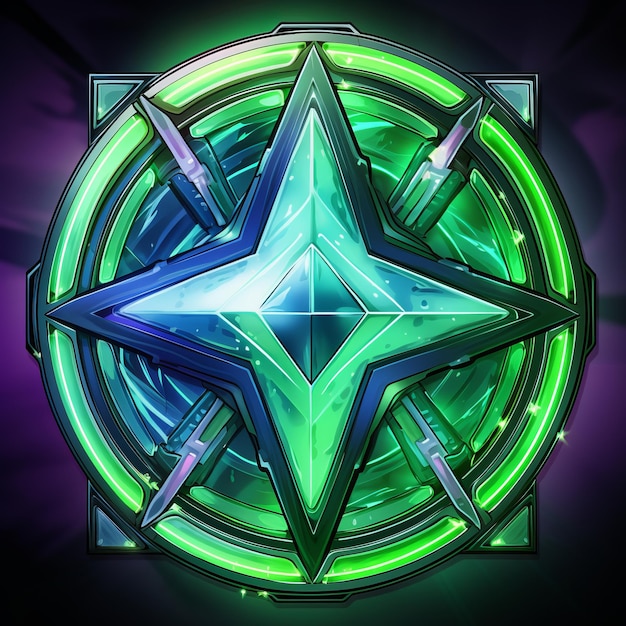 a green and blue star on a dark background