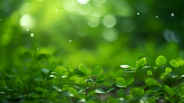 Green bokeh background from nature forest out of focus Generative AI