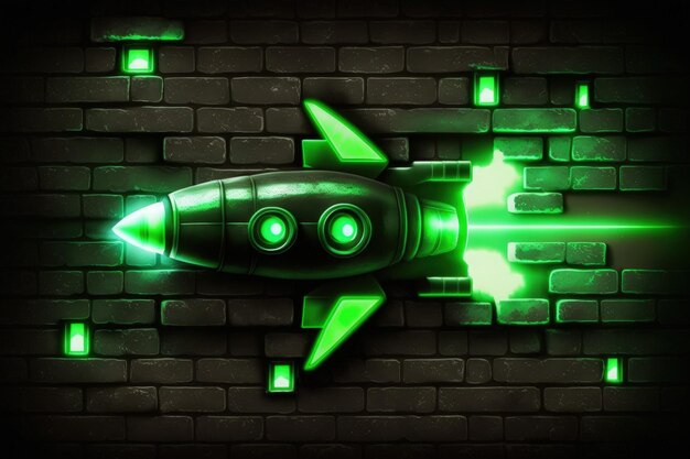 A green bomb is stuck in a brick wall.