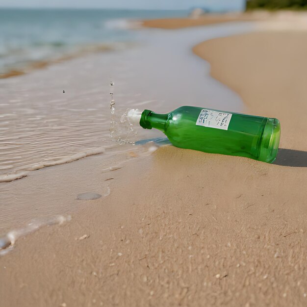 Photo a green bottle of beer is on the beach