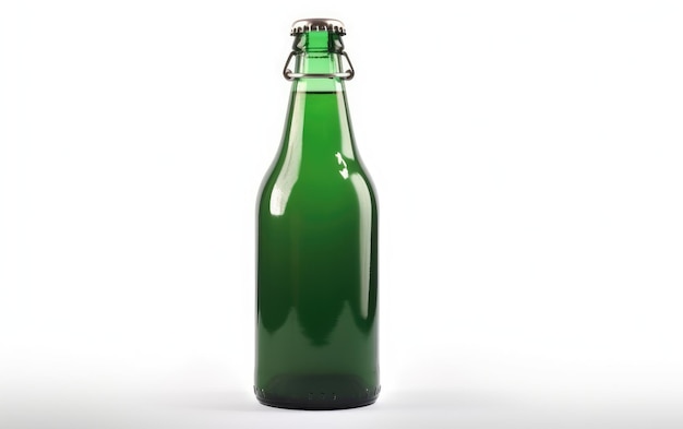 Photo green bottle of beer with a gold cap isolated on a white background alcohol beer mockup ai generated