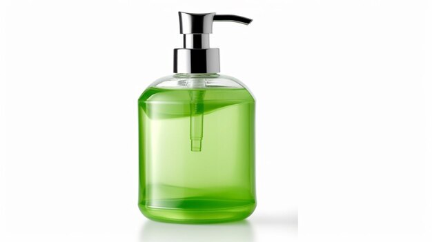 A green bottle of liquid soap with a pump that says'green'on it