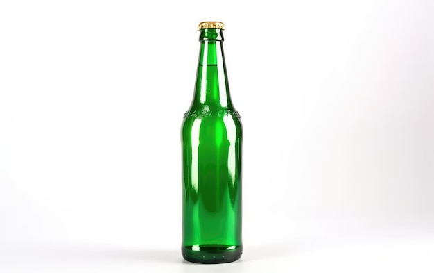 Фото Зеленая бутылка пива с золотой крышкой, изолированная на белом фоне, макет алкогольного пива, сгенерированный ai