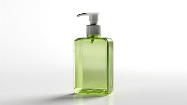 Photo a green bottle of soap with a clear lid sits on a white surface.