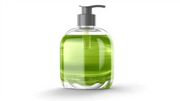 Photo a green bottle of soap with a green liquid in it.