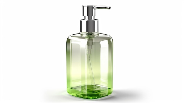 A green bottle of soap with a green pump.