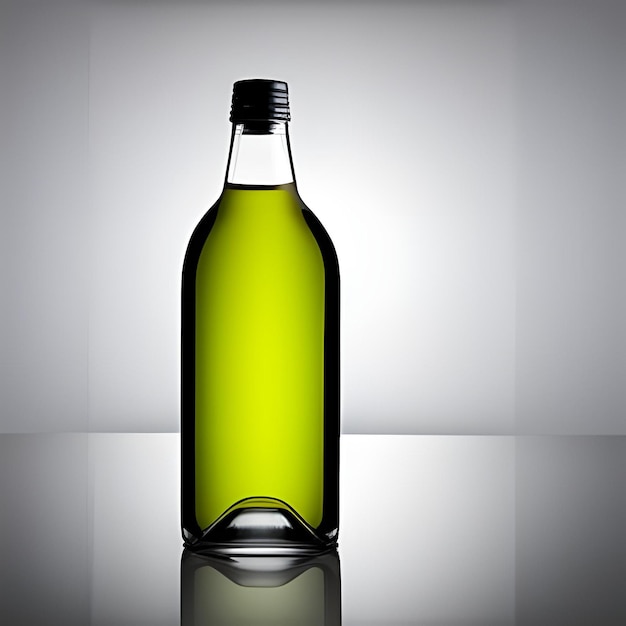 A green bottle with a black top and a black top.