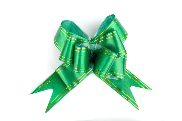 Green bow ribbon isolated on white background