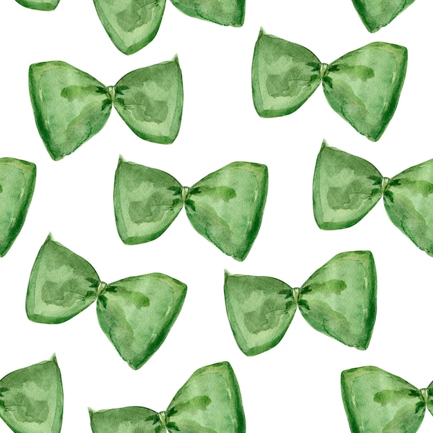 Green bow san patrick day watercolor seamless pattern