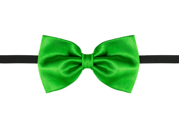 Green bow tie close up isolated on white background.