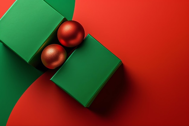 Зеленая коробка с двумя красными шариками внутри.