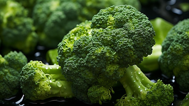 Green broccoli with water droplets