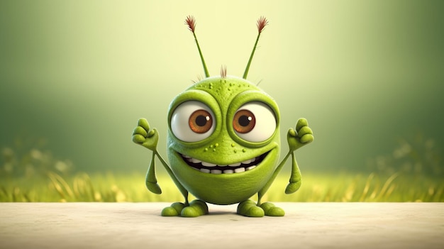 A green bug with large eyes and antennae Generative ai