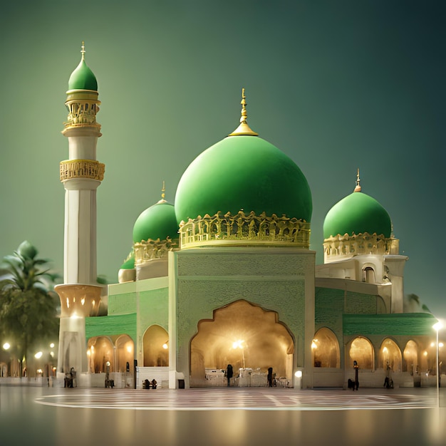 Photo a green building with a green dome and a palm tree in the background