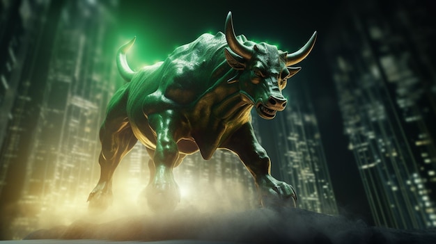 Green Bull market run on border upward presents uptrend stock market Financial and business concept