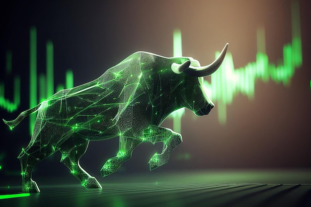 Photo green bull market run upward presents uptrend stock market financial and business concept generative ai