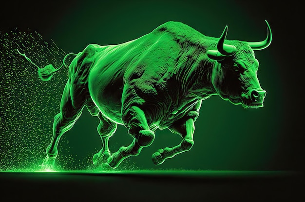 Green bull run metaphor to business or stock market is growth increase profit