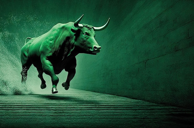 Green bull run metaphor to business or stock market is growth increase profit