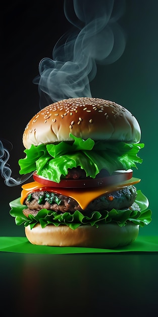 green burger with a thick layer of green vegetables