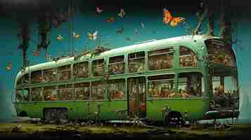 Photo a green bus with butterflies on the front and the words  butterflies  on the side