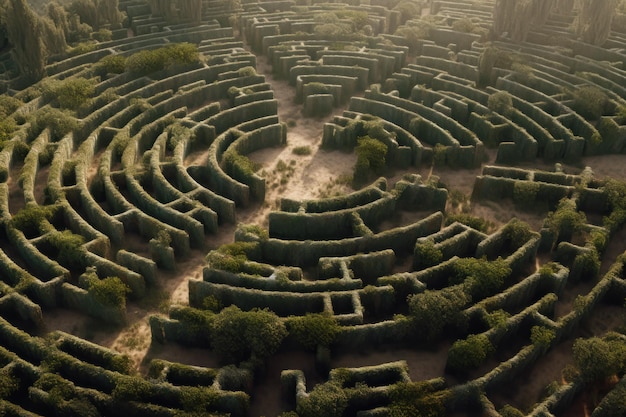 Green bush maze top view generative ai