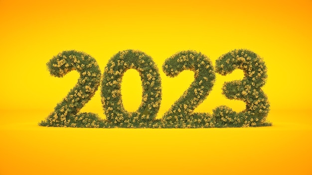 Зеленый куст, образующий число 2023 для счастливого нового года. Концепция роста и экологической среды
