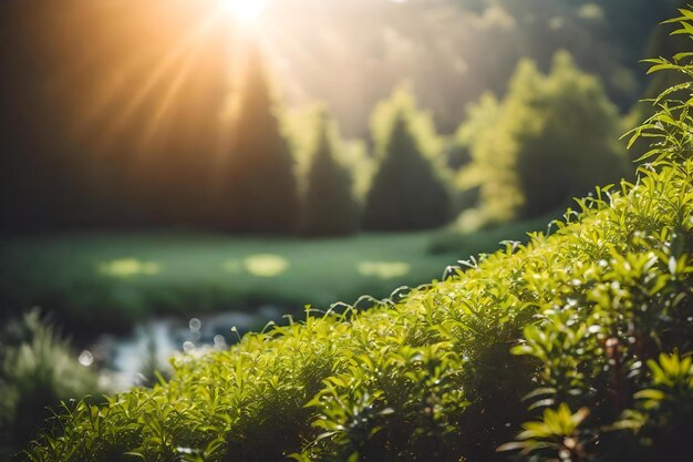 Photo a green bush with the sun behind it