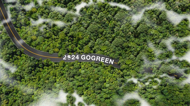 Photo green business in 2024 the concept of go green sustainable development of the environment sustainable energy business climate change an aerial shot with the 2024 and go green on the road