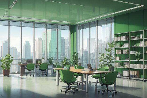 Green business meeting and working room on office building