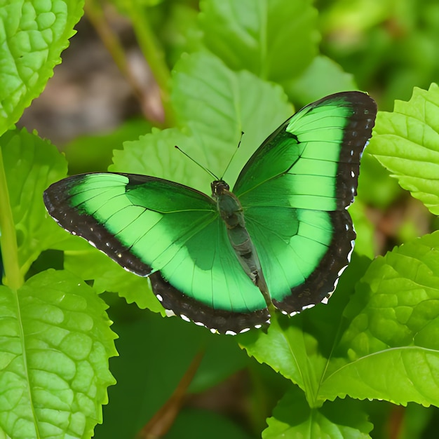 Photo a green butterfly is shown on a green leaf