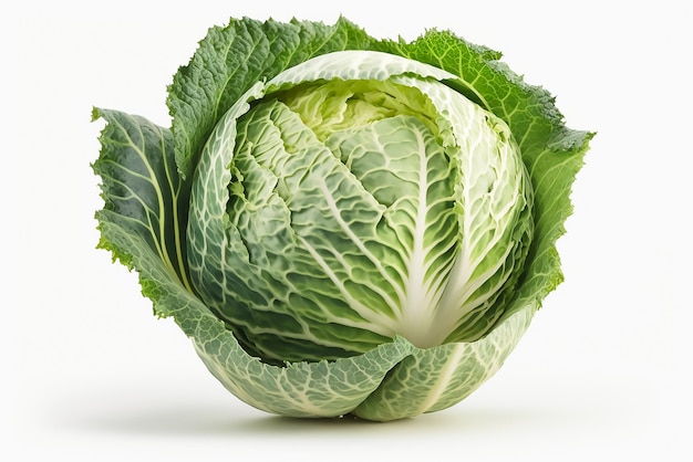 A green cabbage with a leafy top