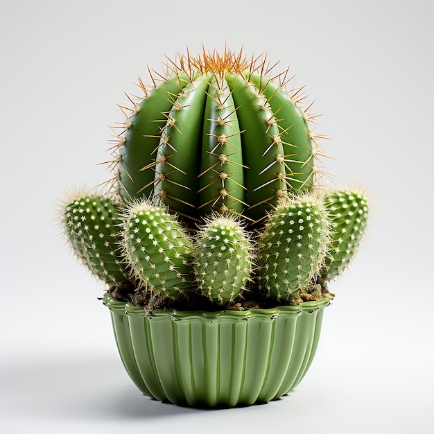 Photo a green cactus plant with a white background with a green cactus in the center.