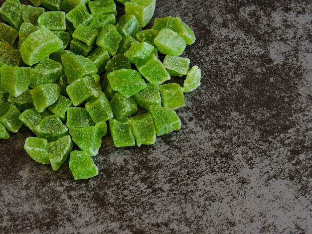 Green candied fruits.