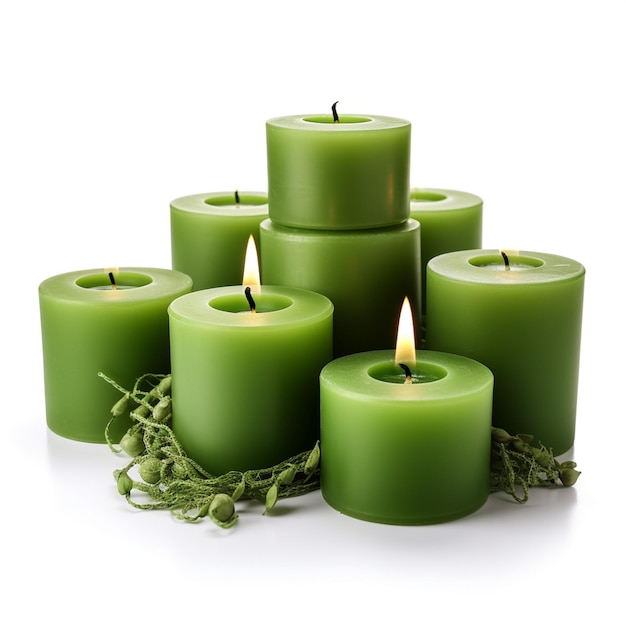 green Candles Isolated on White Background