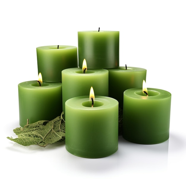 green Candles Isolated on White Background