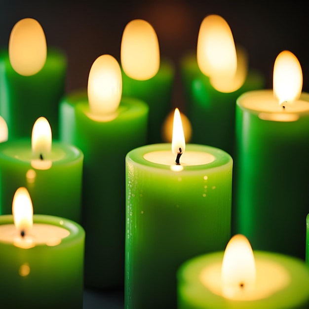 green candles romantic background high quality photo